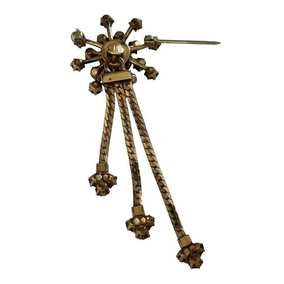 Charles Reis Co. 12kt GF Starburst Red Rhinestone Cascade Brooch Pin MCM Vtg - Picture 3 of 8